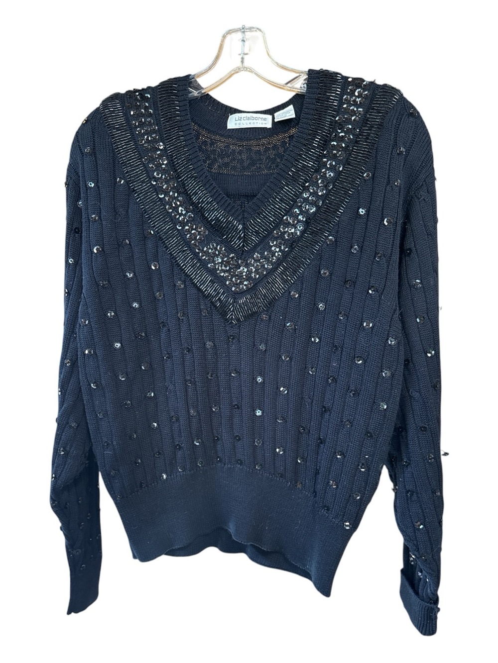 Vintage 80’s 90’s Liz Claiborne Black Beaded Sweater